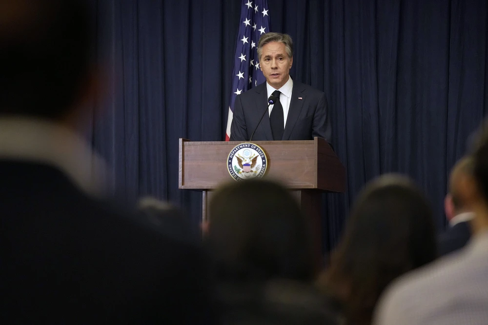 Ngoại trưởng Mỹ Antony Blinken tại cuộc họp báo bên lề Hội nghị Bộ trưởng Ngoại giao ASEAN ở thủ đô Jakarta (Indonesia) ngày 14-7. Ảnh: AP