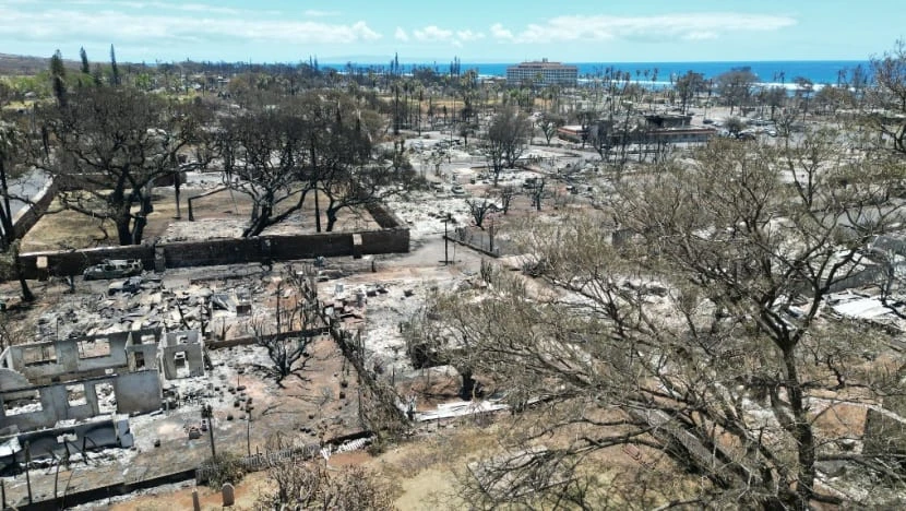 Nhà cửa bị phá hủy sau trận cháy rừng ở thị trấn Lahaina, phía tây đảo Maui, quần đảo Hawaii (Mỹ) ngày 11-8. Ảnh: AFP