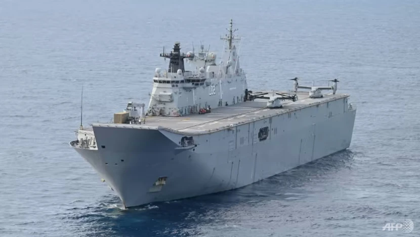 HMAS Canberra, tàu chiến lớn nhất của Úc, tham gia cuộc tập trận chung với Philippines và Mỹ ngoài khơi Palawan (Philippines). Ảnh: AFP HMAS Canberra, tàu chiến lớn nhất của Úc, tham gia cuộc tập trận chung với Philippines và Mỹ ngoài khơi Palawan (Philippines). Ảnh: AFP