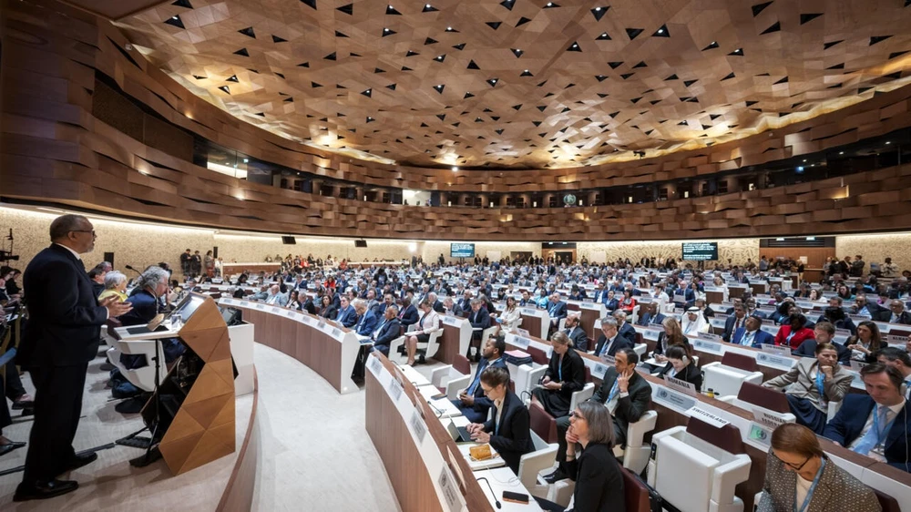 Tổng giám đốc Tổ chức Y tế Thế giới (WHO) Tedros Adhanom Ghebreyesus phát biểu trước Đại hội đồng Y tế Thế giới tại Geneva (Thuỵ Sĩ) vào ngày 19-5. Ảnh: AFP