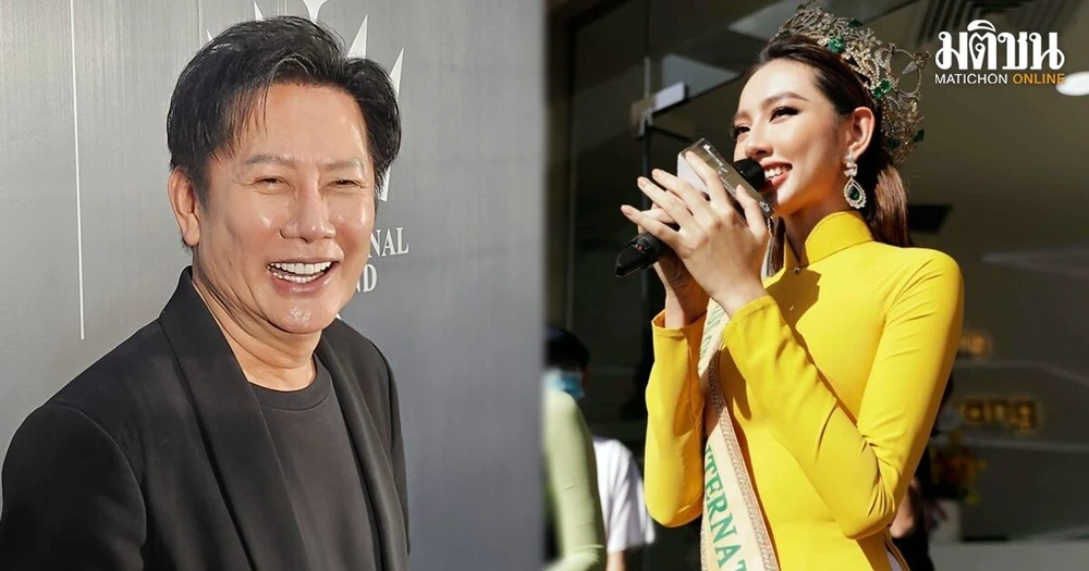 Ông Nawat Itsaragrisil - Giám đốc điều hành Công ty Cổ phần Miss Grand International và Hoa hậu Hoà bình quốc tế 2021 Nguyễn Thúc Thuỳ Tiên. Ảnh: MACHITON