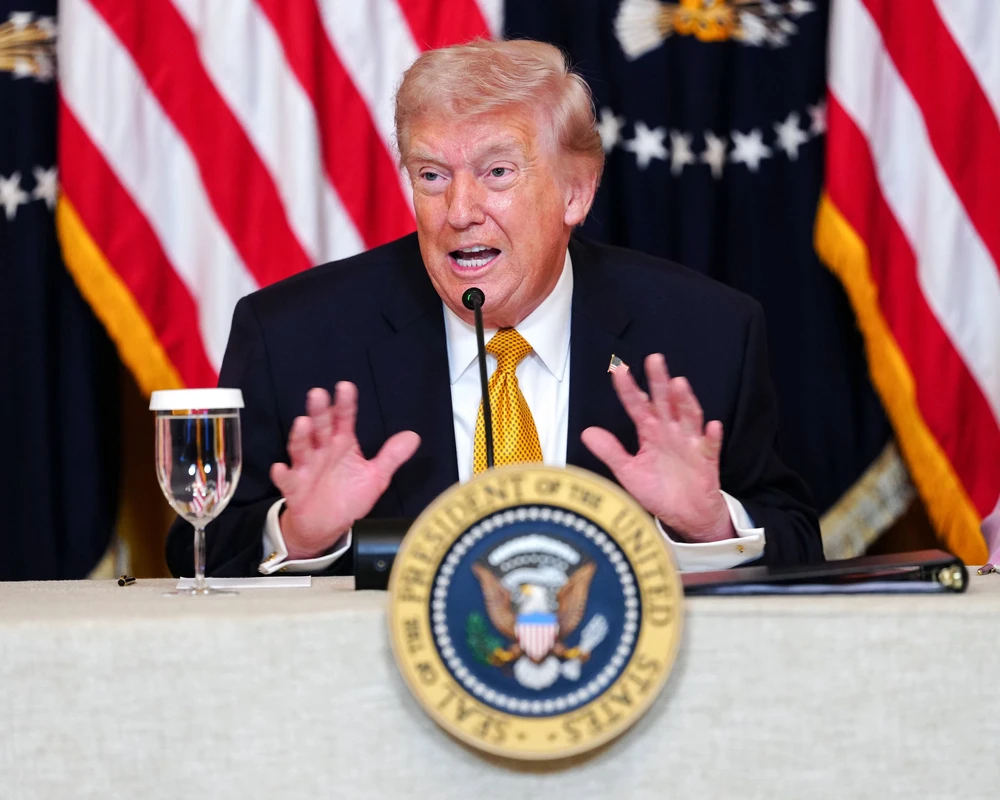 Tổng thống Mỹ Donald Trump tại cuộc họp báo ngày 16-3 ở Nhà Trắng. Ảnh: Aaron Schwartz/UPI/Shutterstock