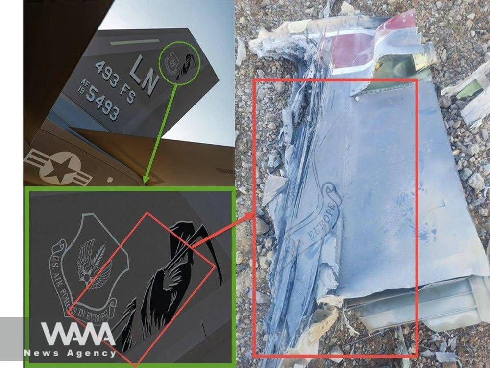 Hình ảnh được cho là mảnh vỡ của tiêm kích F-35 Mỹ khi bị Iran tấn công. Ảnh: WANA