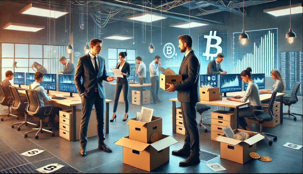 Gặp khó về thị trường, nhiều công ty ngành blockchain cũng phải tinh giản nhân sự. Ảnh: CHATGPT