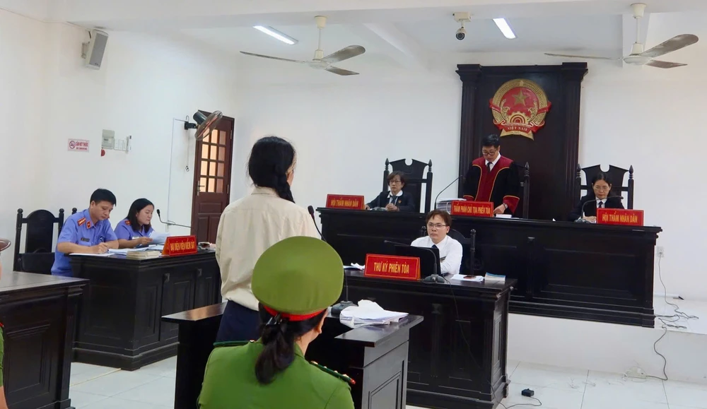 Toàn cảnh phiên xét xử Đinh Thị Lan. Ảnh: SONG MAI
