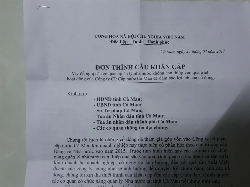 Cà Mau: 8 cổ đông một DN thỉnh cầu khẩn đến chính quyền ảnh 2