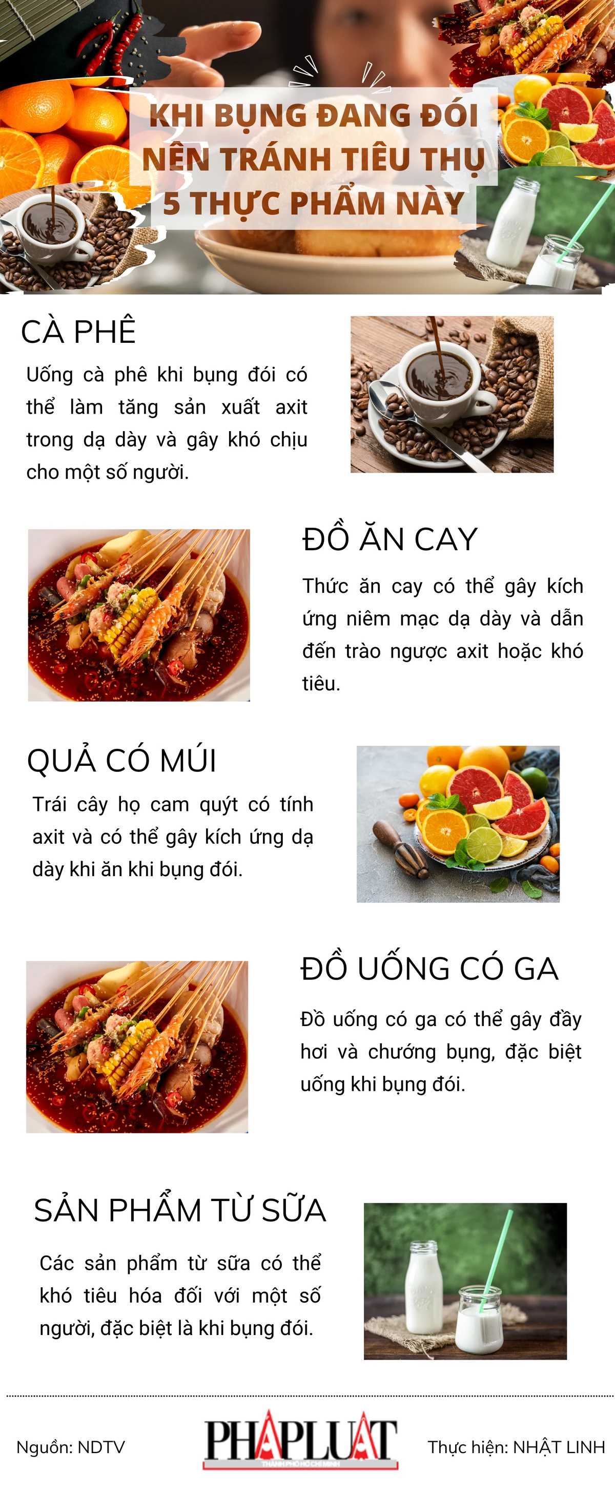 Khi bụng đang đói nên tránh tiêu thụ 5 thực phẩm này