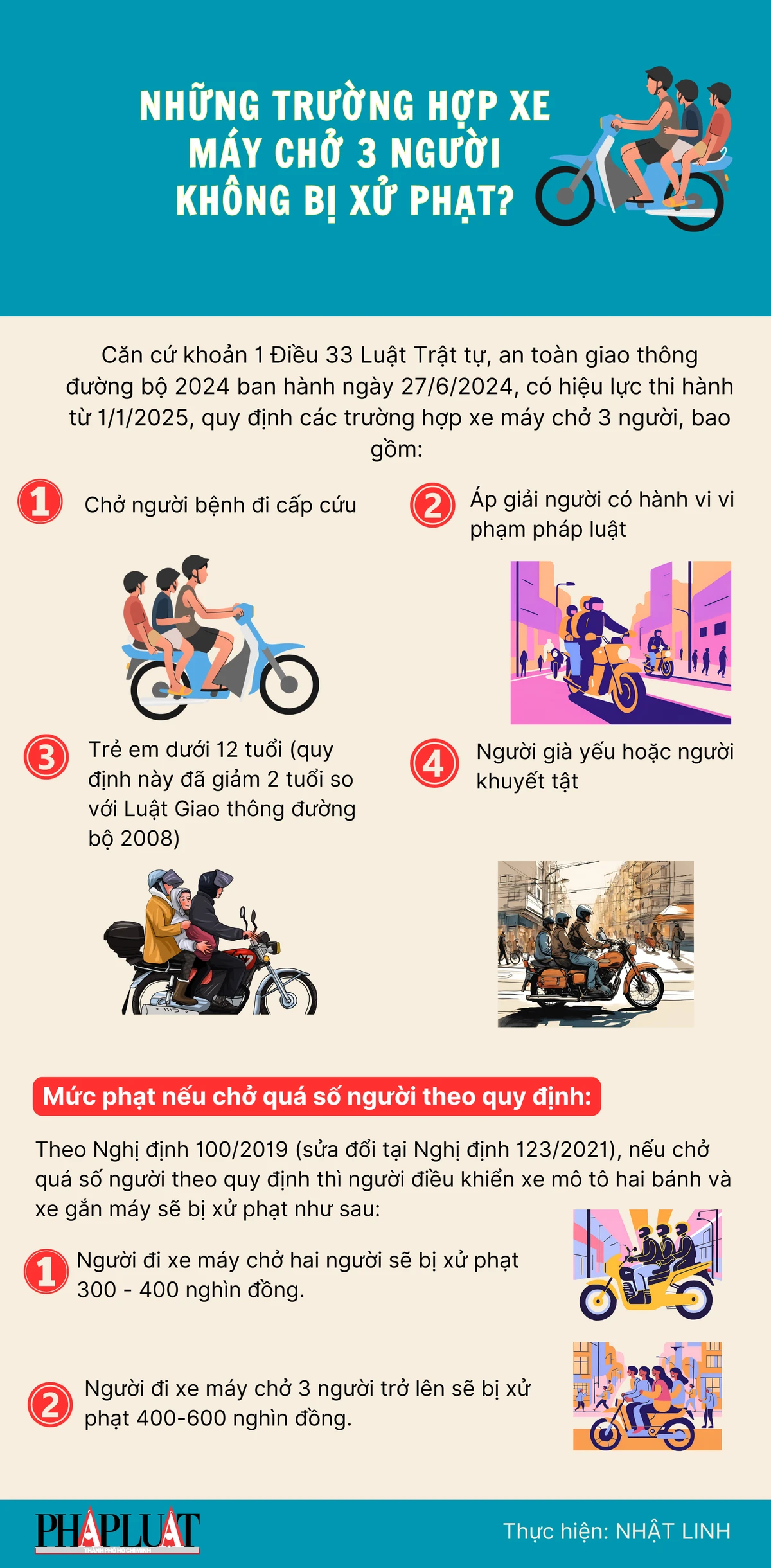 Những trường hợp xe máy chở 3 người không bị xử phạt?