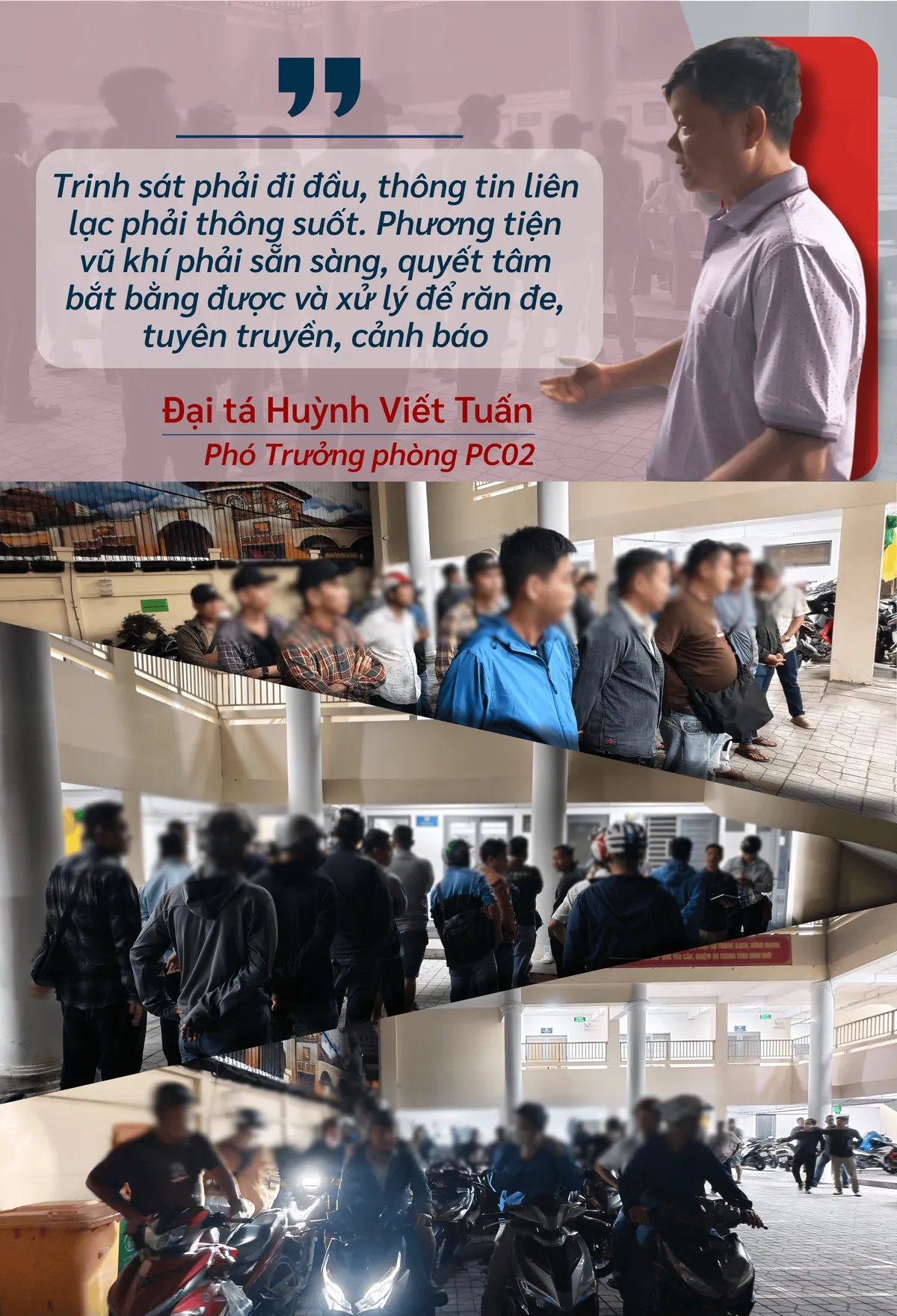 ẢNH GHÉP 7 - Chân dung Đại tá Huỳnh Viết Tuấn, Phó Trưởng phòng PC02 “Trinh sát phải đi đầu, thông tin liên lạc phải thông suốt. Phương tiện vũ khí phải sẵn sàng, quyết tâm bắt bằng.png