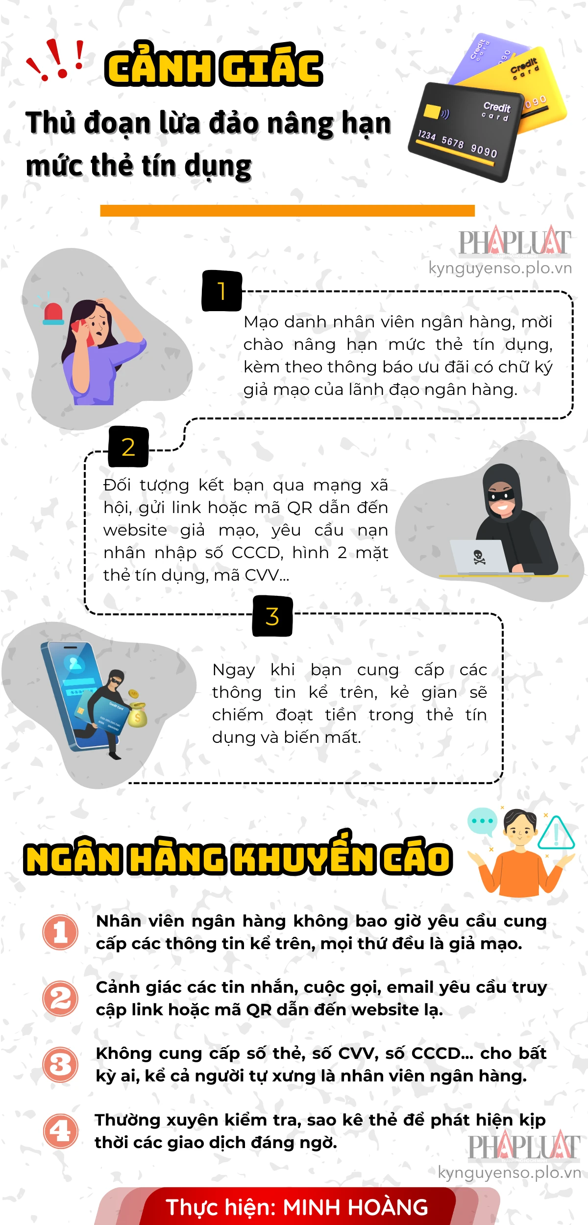 Infographic: Cảnh giác thủ đoạn lừa đảo nâng hạn mức thẻ tín dụng. nfographgic: Cảnh giác thủ đoạn lừa đảo nâng hạn mức thẻ tín dụng.