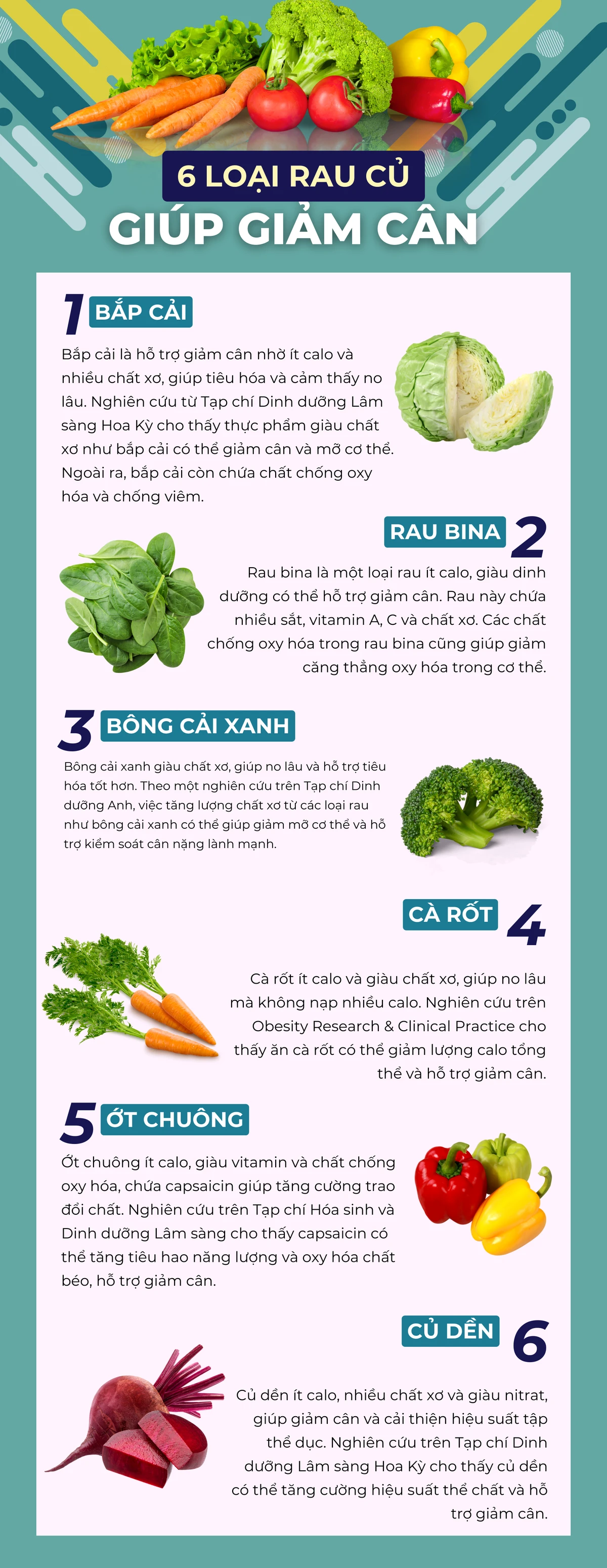 6 loại rau củ giúp giảm cân
