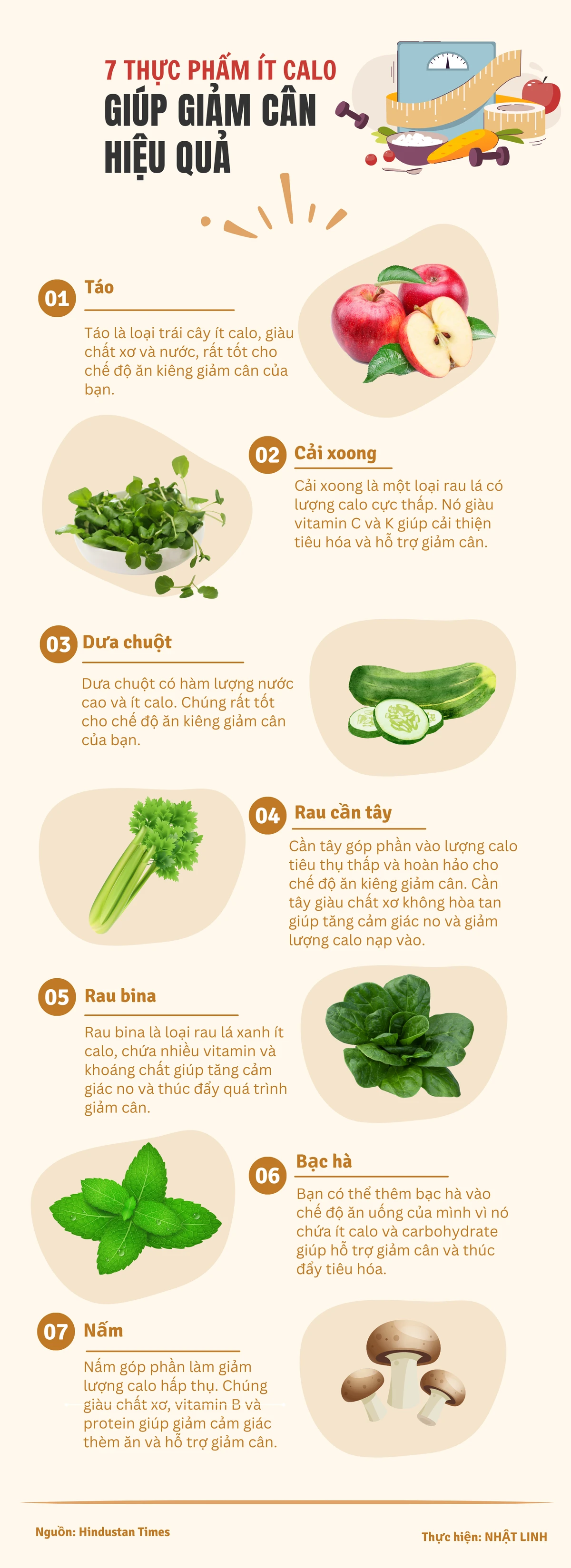 7 thực phẩm ít calo giúp giảm cân hiệu quả