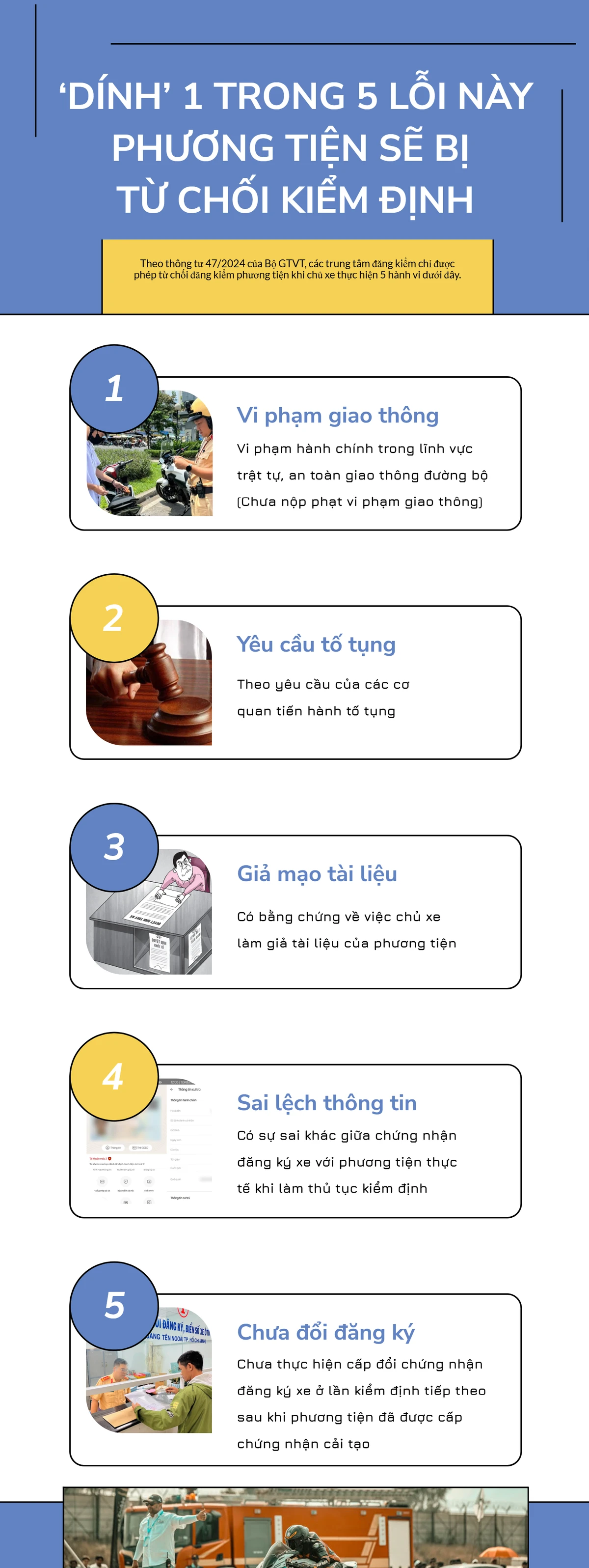 ‘Dính’ 1 trong 5 lỗi này sẽ phương tiện sẽ bị từ chối kiểm định