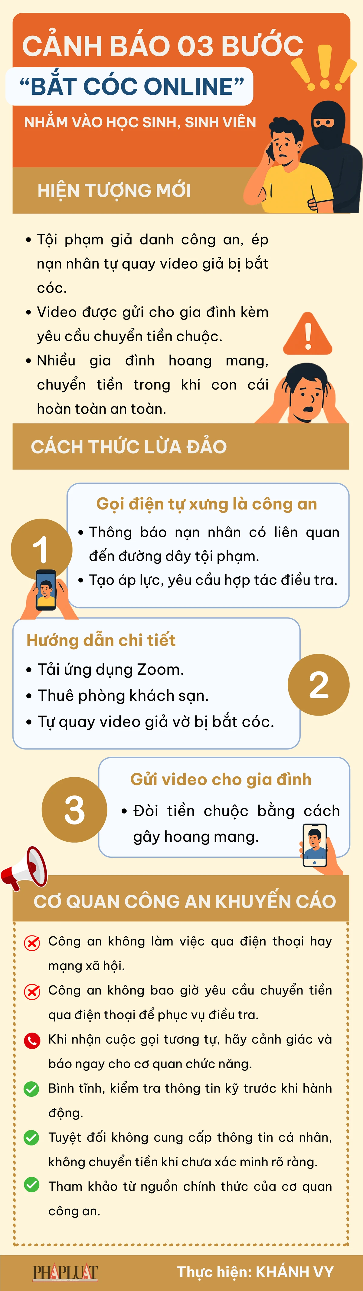 Infographic: Cảnh báo 3 bước 'bắt cóc online' nhắm vào học sinh, sinh viên