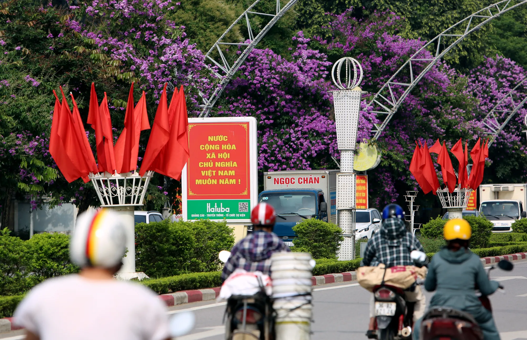 Chị Lê Thu Hà (30 tuổi), ở TP Thanh Hóa chia sẻ, lưu thông trên các tuyến phố ở Thanh Hóa mùa này như lạc ở "thiên đường". Những bóng hồng trong mùa hoa băng tím nở rộ ở Thanh Hóa - 24.JPG