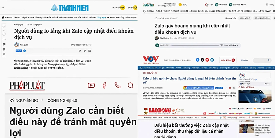 Người dùng phản ứng trước những điều khoản mới cập nhật của Zalo. Ảnh: TRẦN MINH