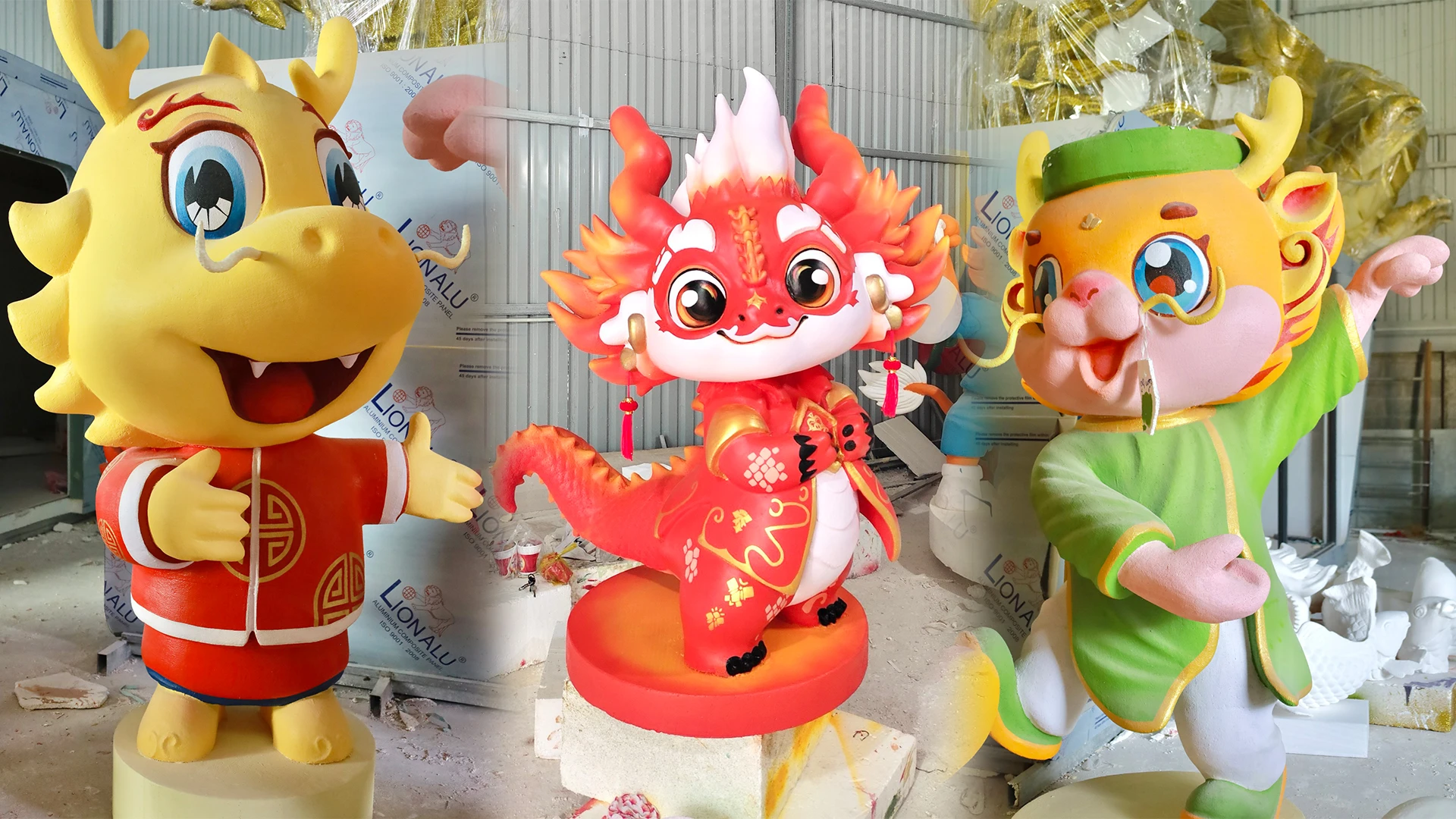 Các dịp lễ hội , đường hoa, hội hoa xuân... là thời điểm mặt hàng này "cháy" nhất không chỉ phục vụ nhu cầu nội địa mà cả xuất khẩu. Bởi thế, trong dịp cao điểm cuối năm nay các xưởng sản xuất linh vật ngày đêm sáng đèn. Ảnh: DI LINH kham-pha-xuong-san-xuat-linh-vat-rong-tet-nguyen-dan-giap-thin-2024-post-13-24.jpg