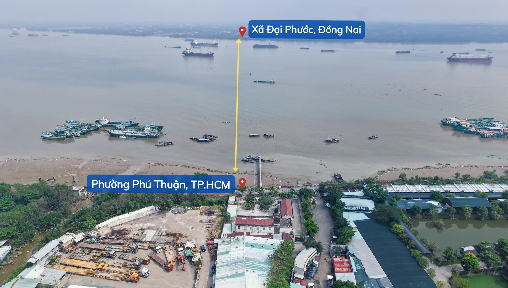 Toàn cảnh khu vực xây cầu Phú Mỹ 2 dài 6,3km vượt sông Đồng Nai