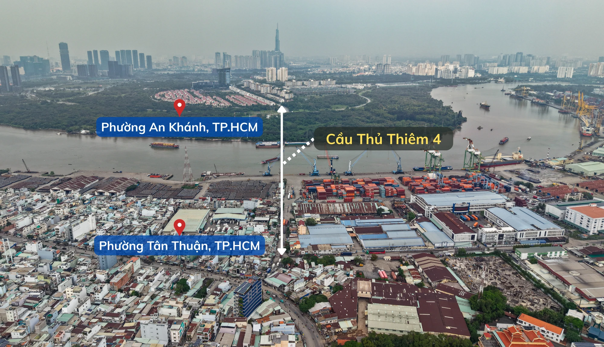 Cận cảnh khu vực sẽ xây dựng cầu Thủ Thiêm 4 vượt sông Sài Gòn 