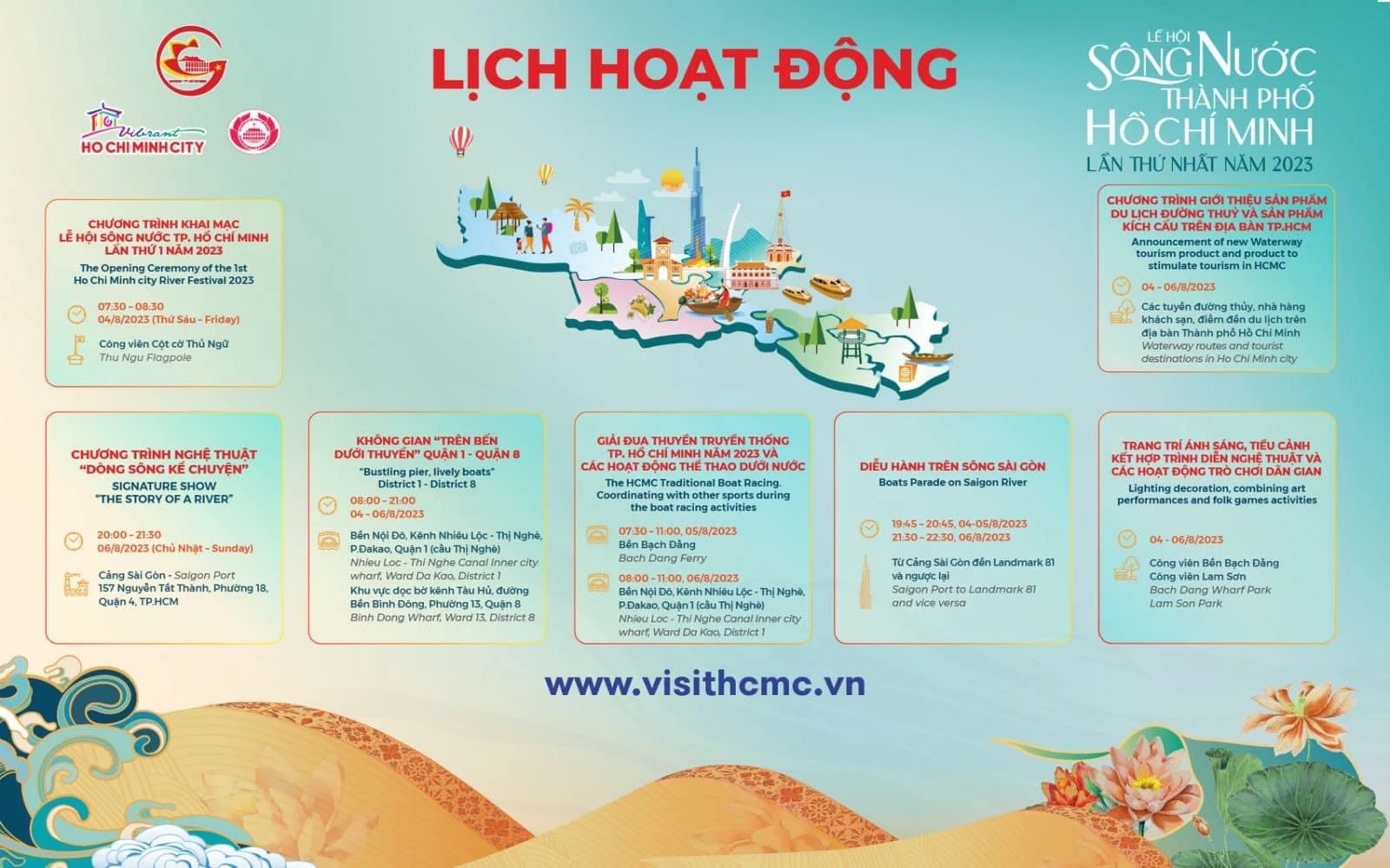 Lịch hoạt động sự kiện lễ hội sông nước TP.HCM. Lịch hoạt động sự kiện lễ hội sông nước TP.HCM.