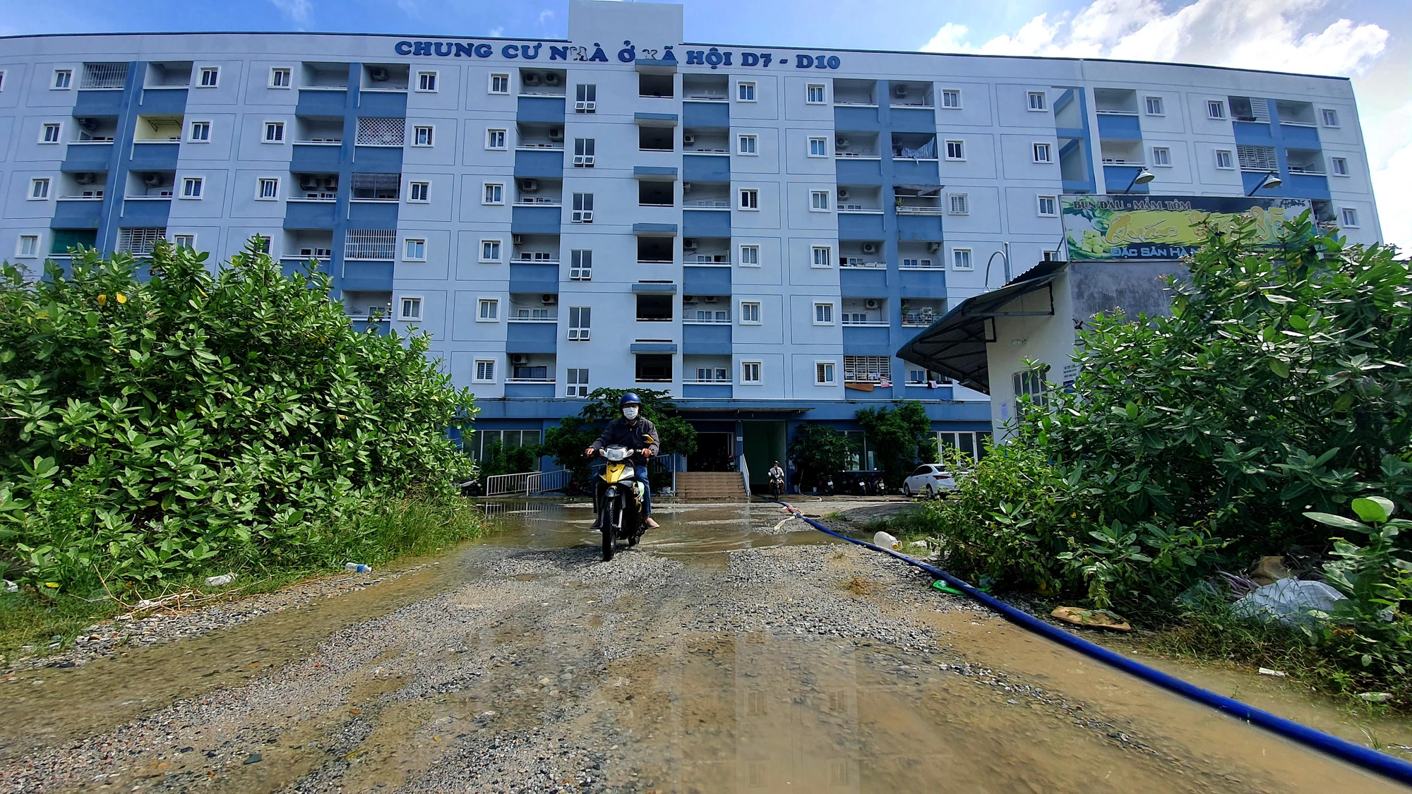 Người dân ở chung cư Nhà ở xã hội (NƠXH) ở Ninh Thuận mong sớm được thót khỏi cảnh ngập nước. Ảnh: HH