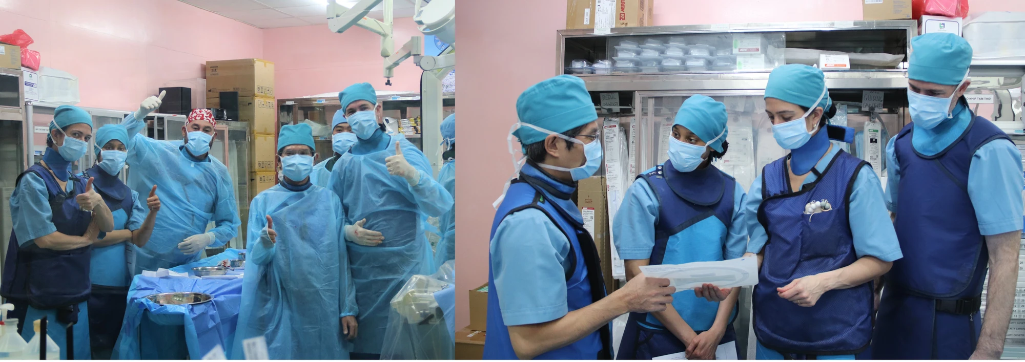 Đoàn bác sĩ chuyên gia Mỹ học hỏi kinh nghiệm thực hành từ bác sĩ Đỗ Nguyên Tín.