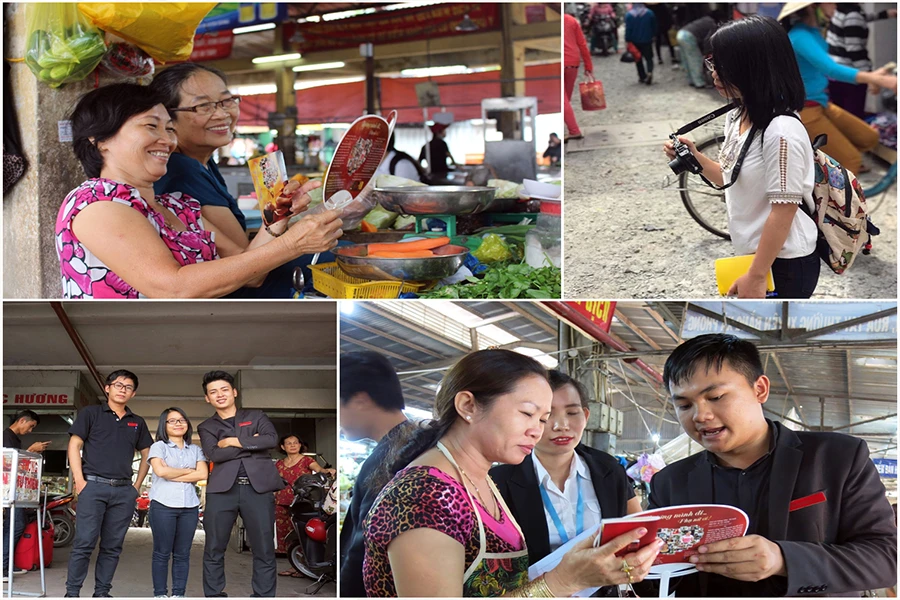 Tác giả trong chiến dịch truyền thông “Thương mình đi, phụ nữ ơi!”, truyền tải thông điệp chủ động chăm sóc sức khỏe đến các tiểu thương và phụ nữ TP.HCM. Ảnh: NVCC Tác giả trong chiến dịch truyền thông “Thương mình đi, phụ nữ ơi!”, truyền tải thông điệp chủ động chăm sóc sức khỏe đến các tiểu thương và phụ nữ TP.HCM. Ảnh: NVCC