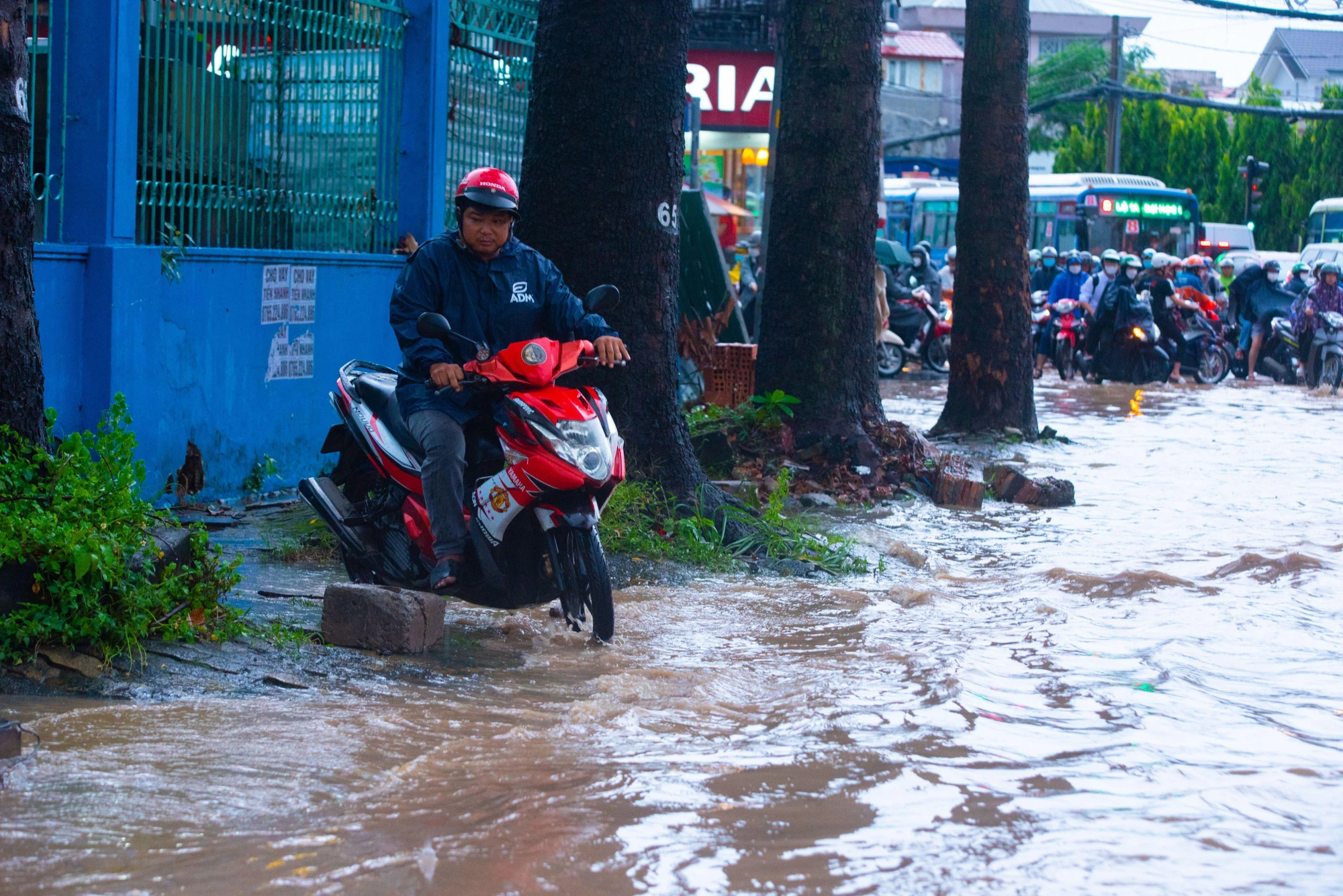 Một người dân không thoát khỏi điểm ngập. Ảnh: HỮU HƯỚNG. Một người dân không thoát khỏi điểm ngập. Ảnh: HỮU HƯỚNG.