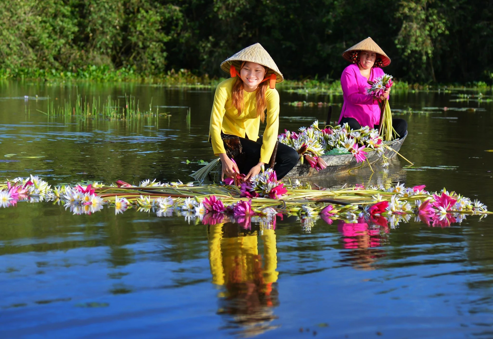 Sắc tím dân dã và màu trắng hồng tinh khôi trong tay các cô gái...