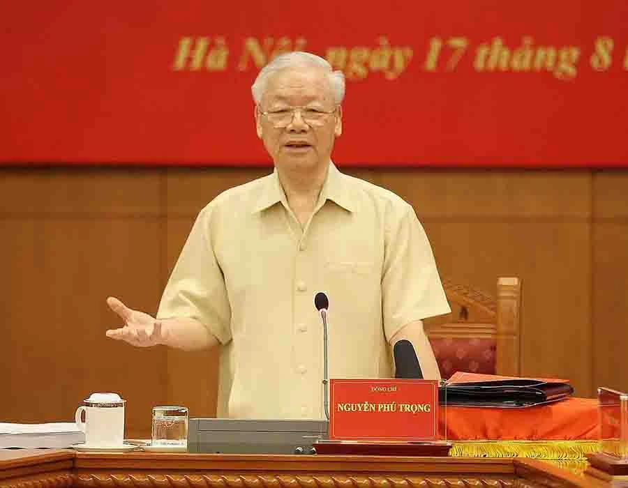 Tổng Bí thư Nguyễn Phú Trọng, Trưởng Ban Chỉ đạo Trung ương về phòng, chống tham nhũng, tiêu cực, phát biểu chỉ đạo tại phiên họp thứ 22. Ảnh: TTXVN