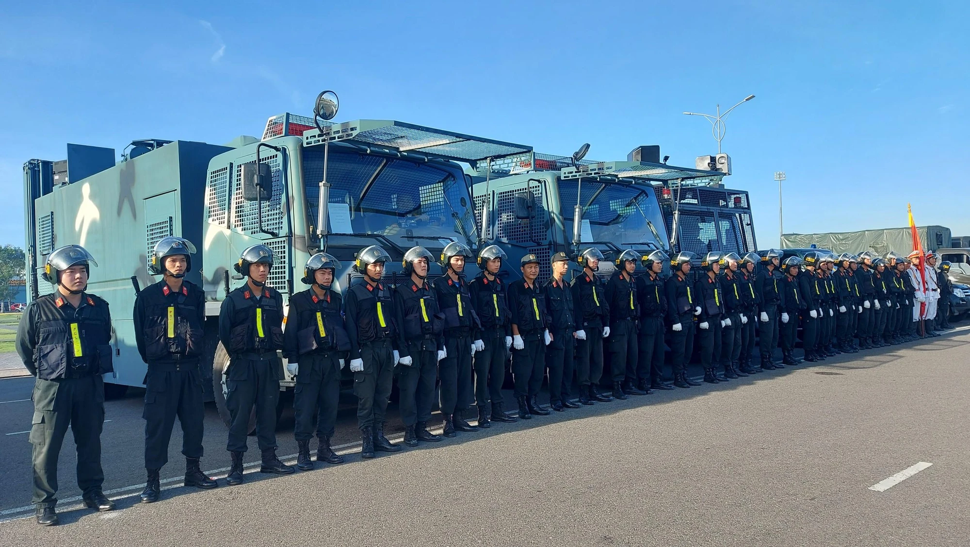 Lực lượng Cảnh sát Cơ động trước khi tham gia lễ. Ảnh:TK Lực lượng Cảnh sát Cơ động trước khi tham gia lễ. Ảnh:TK