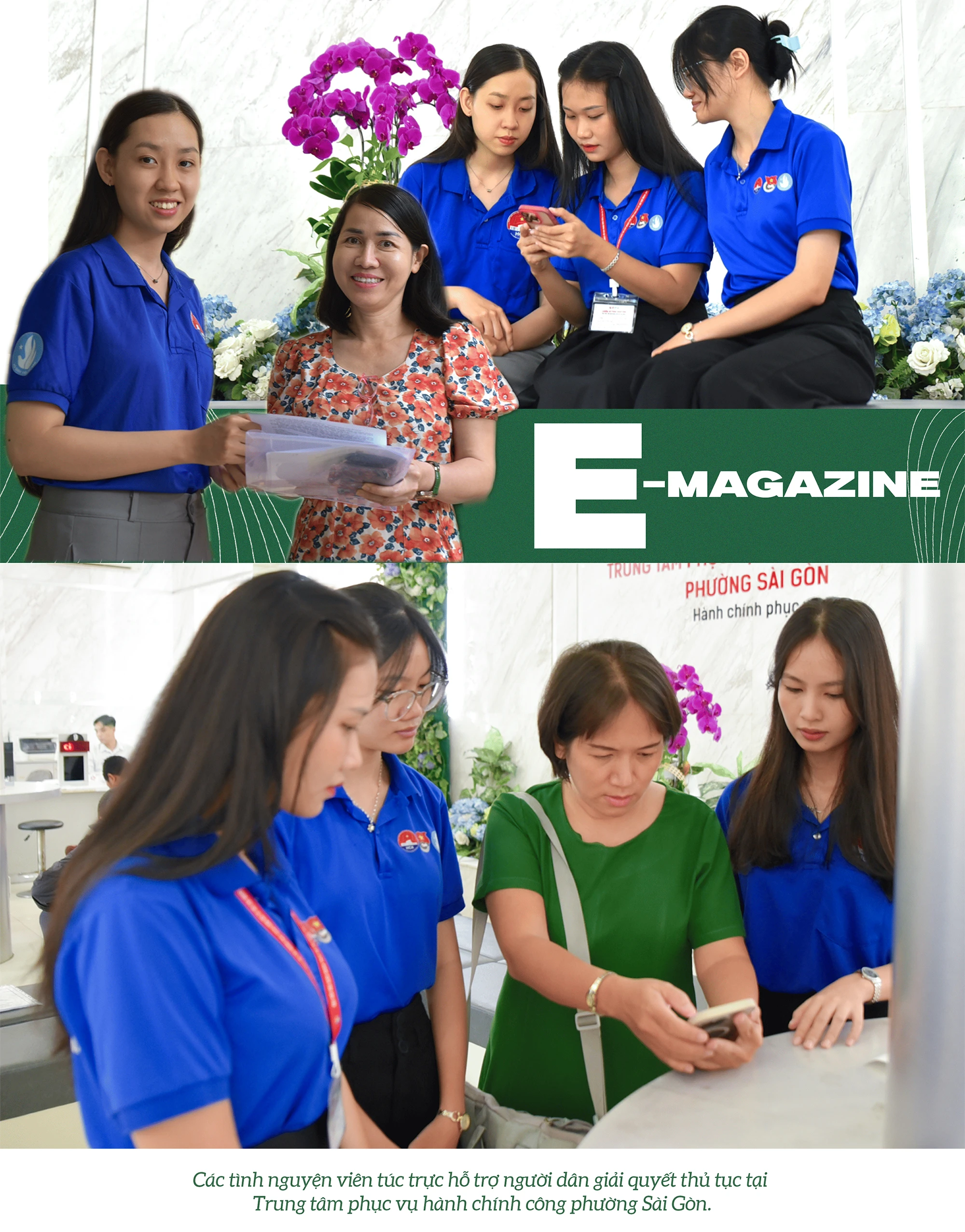 Các tình nguyện viên túc trực hỗ trợ người dân giải quyết thủ tục tại Trung tâm phục vụ Hành chính công phường Sài Gòn.png