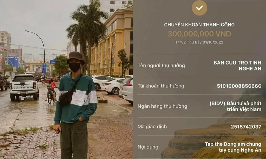 Đen Vâu cùng các Đồng âm ủng hộ Nghệ An 300 triệu đồng. Ảnh: FBNV Đen Vâu cùng các Đồng âm ủng hộ Nghệ An 300 triệu đồng. Ảnh: FBNV