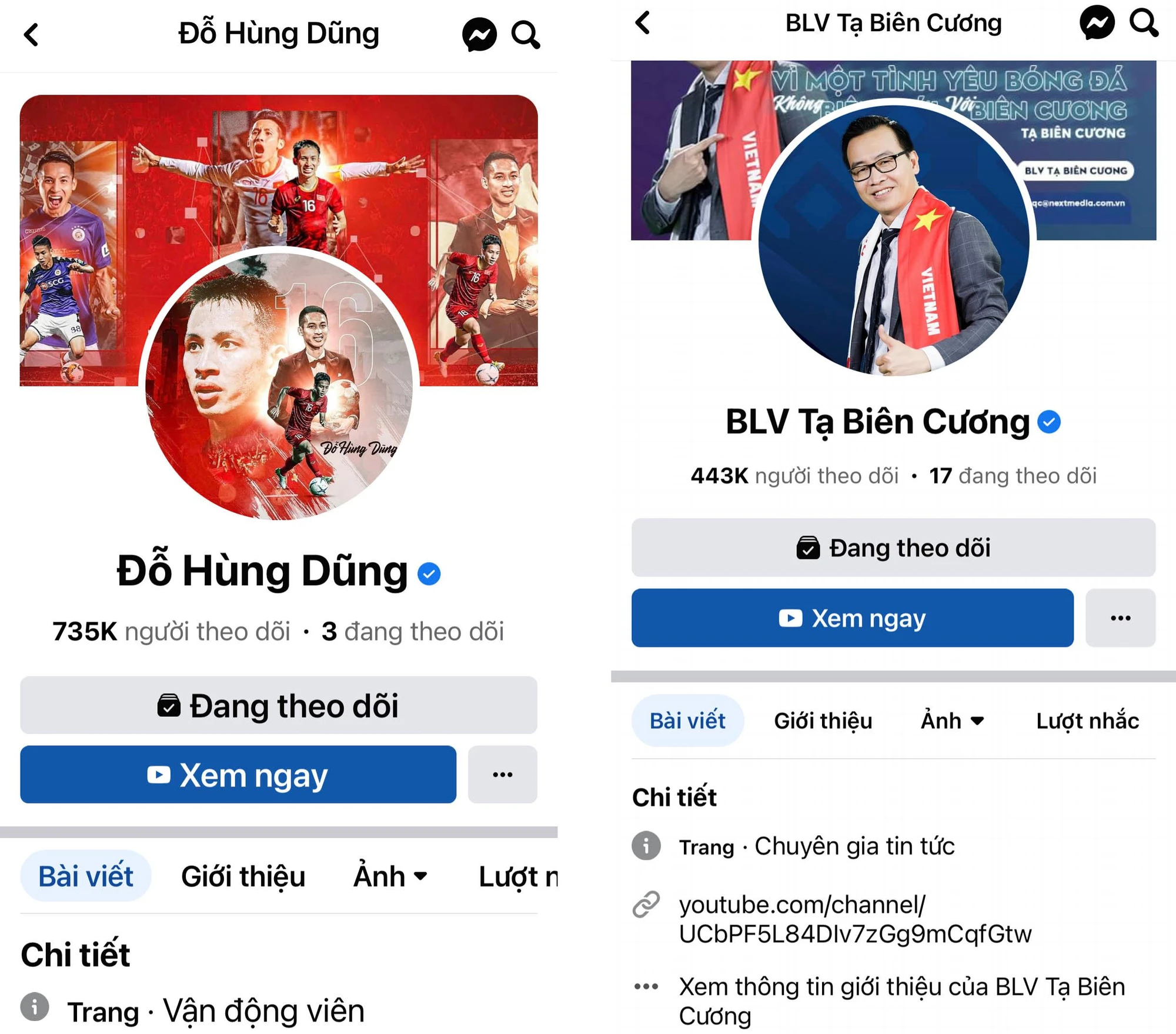 Lỗi hiện thị follow không xảy ra với fanpages của Đỗ Hùng Dũng hay BLV Tạ Biên Cương. Lỗi hiện thị follow không xảy ra với fanpages của Đỗ Hùng Dũng hay BLV Tạ Biên Cương.