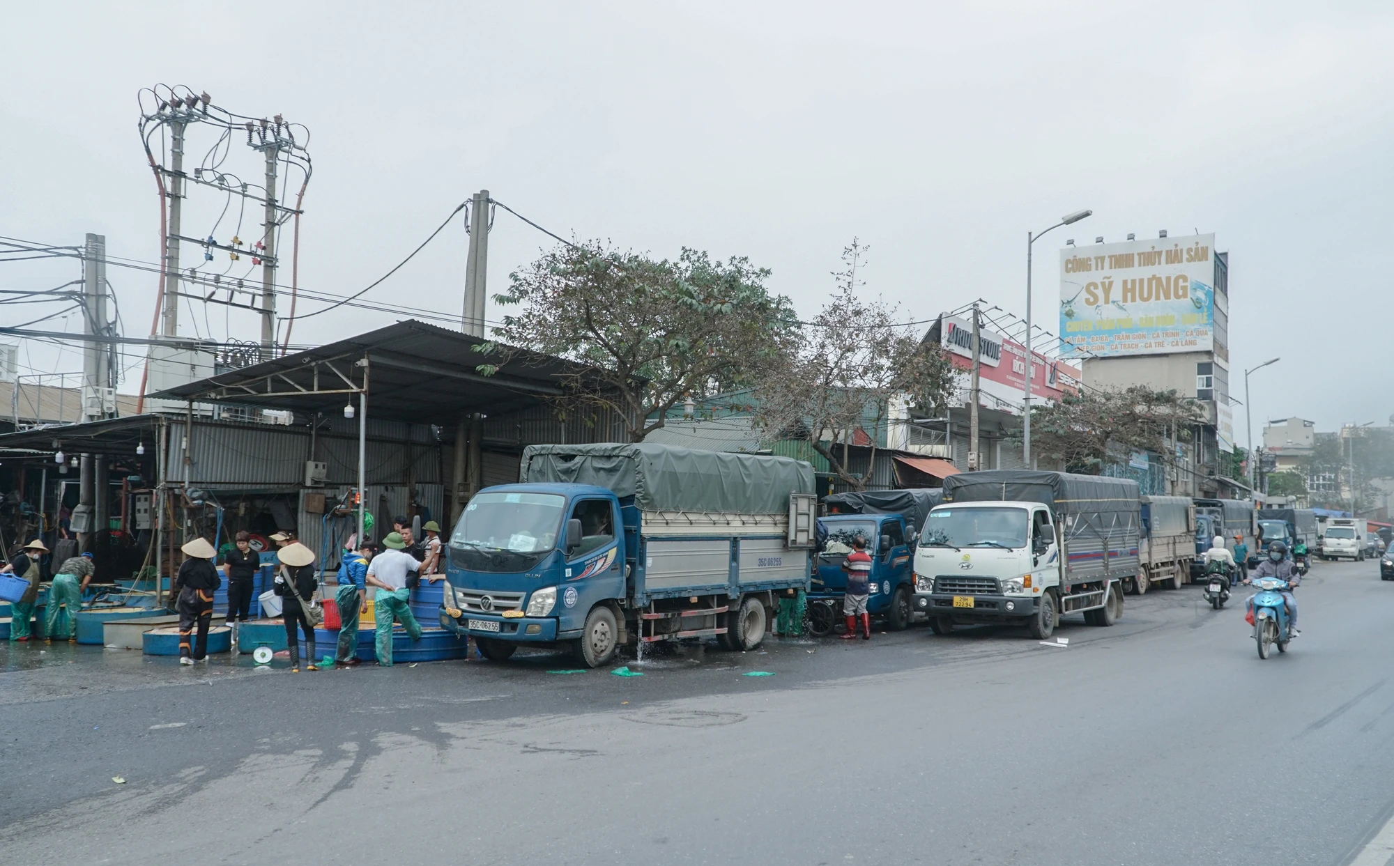 Chiều ngày 12-1,ghi nhận tại Chợ cá Yên Sở (Hoàng Mai, Hà Nội) những chiếc xe tải nối đuôi nhau ra vào tấp nập để đổ cá vàng bán buôn, phục vụ cho nhu cầu của người dân Thủ đô trong dịp cúng ông Công ông Táo (23 tháng Chạp). Chiều ngày 12-1,ghi nhận tại Chợ cá Yên Sở (Hoàng Mai, Hà Nội) những chiếc xe tải nối đuôi nhau ra vào tấp nập để đổ cá vàng bán buôn, phục vụ cho nhu cầu của người dân Thủ đô trong dịp cúng ông Công ông Táo (23 tháng Chạp).