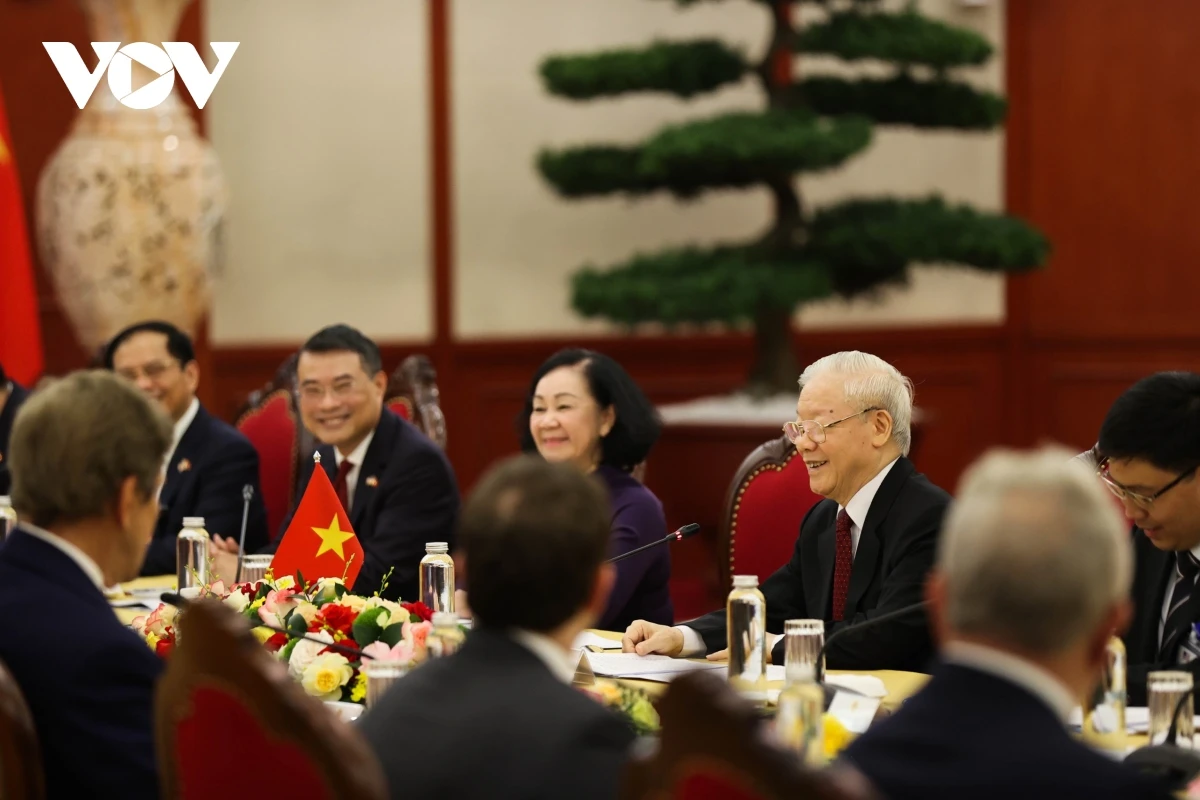 Tổng Bí thư Nguyễn Phú Trọng tại cuộc hội đàm. Ảnh: VOV