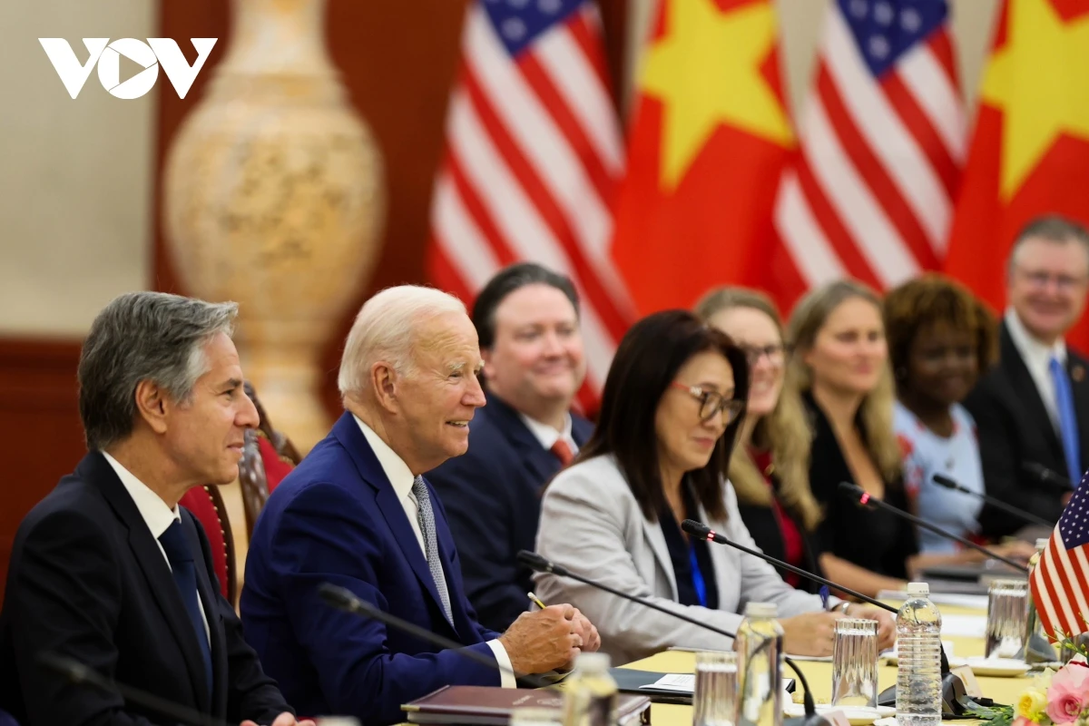 Tổng thống Mỹ Joe Biden tại cuộc hội đàm. Ảnh: VOV