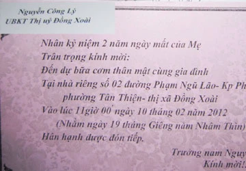 Thiệp Mời Đám Giỗ Ghi Chức Vụ: Trân Trọng Khách! | Báo Pháp Luật Tp. Hồ Chí  Minh