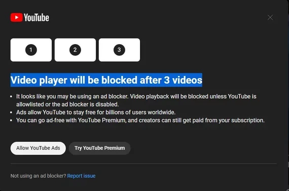 Người dùng có 3 lần xem video hoặc mua YouTube Premium. Ảnh: Reddit ảnh 1 Người dùng có 3 lần xem video hoặc mua YouTube Premium