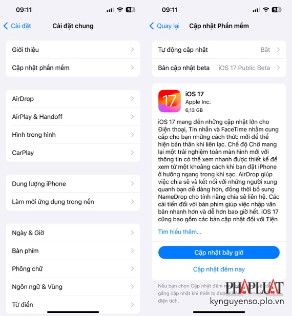 Tải và cài đặt iOS 17 trên iPhone. Ảnh: TIỂU MINH ảnh 2 Tải và cài đặt iOS 17 trên iPhone.