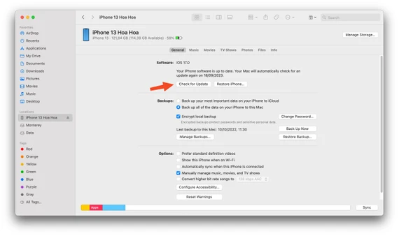 Cập nhật iOS 17 cho iPhone thông qua iTunes. Ảnh: TIỂU MINH ảnh 5 Cập nhật iOS 17 cho iPhone thông qua iTunes. Ảnh: TIỂU MINH
