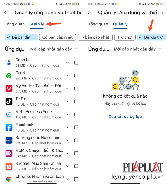 Danh sách các ứng dụng được tự động lưu trữ. Ảnh: MINH HOÀNG Danh sách các ứng dụng được tự động lưu trữ. Ảnh: MINH HOÀNG