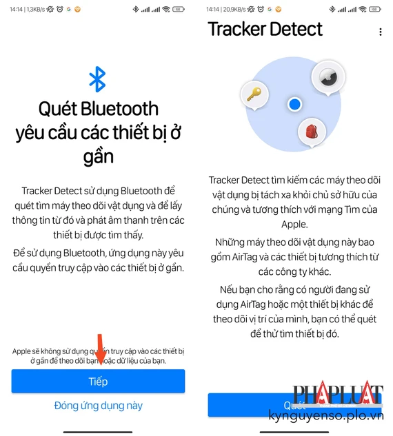 Cách kiểm tra các thiết bị theo dõi xung quanh bằng Tracker Detect. Ảnh: TIỂU MINH Cách kiểm tra các thiết bị theo dõi xung quanh bằng Tracker Detect. Ảnh: TIỂU MINH