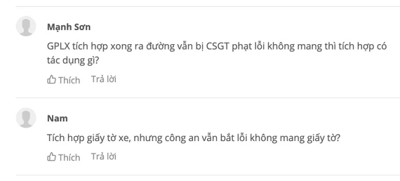 Bạn đọc thắc mắc vì sao đã tích hợp GPLX vào VNeID nhưng vẫn bị CSGT phạt vì không mang theo bản cứng. Ảnh: TIỂU MINH Bạn đọc thắc mắc vì sao đã tích hợp GPLX vào VNeID nhưng vẫn bị CSGT phạt vì không mang theo bản cứng. Ảnh: TIỂU MINH