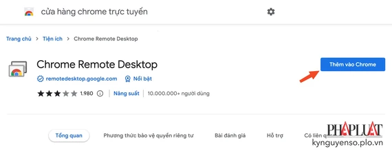 Cài đặt tiện ích mở rộng Chrome Remote Desktop trên kho ứng dụng. Ảnh: MINH HOÀNG Cài đặt tiện ích mở rộng Chrome Remote Desktop trên kho ứng dụng. Ảnh: MINH HOÀNG