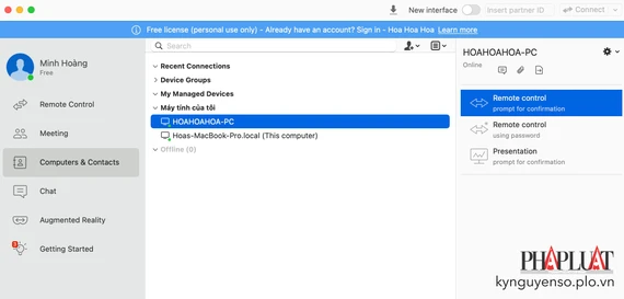 Chọn thiết bị cần truy cập từ xa bằng TeamViewer. Ảnh: MINH HOÀNG truy-cap-may-tinh-tu-xa-bang-teamviewer.jpeg