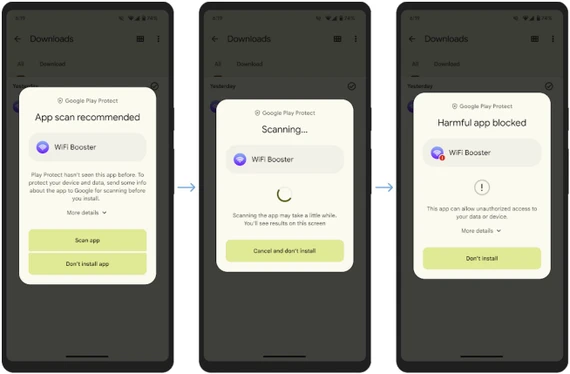 Google Play Protect hiển thị cảnh báo nguy hiểm. Ảnh: Google Google Play Protect hiển thị cảnh báo nguy hiểm. Ảnh: Google