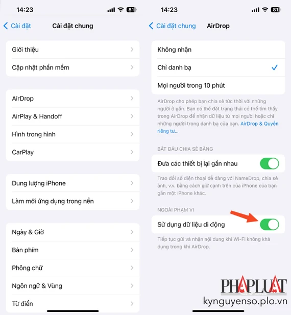 Cách gửi AirDrop bằng WiFi. Ảnh: TIỂU MINH Cách gửi AirDrop bằng WiFi. Ảnh: TIỂU MINH