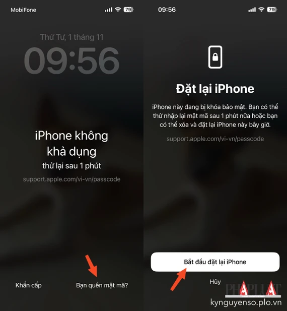 Khôi phục cài đặt gốc trên iPhone từ màn hình khóa. Ảnh: TIỂU MINH Khôi phục cài đặt gốc trên iPhone từ màn hình khóa. Ảnh: TIỂU MINH