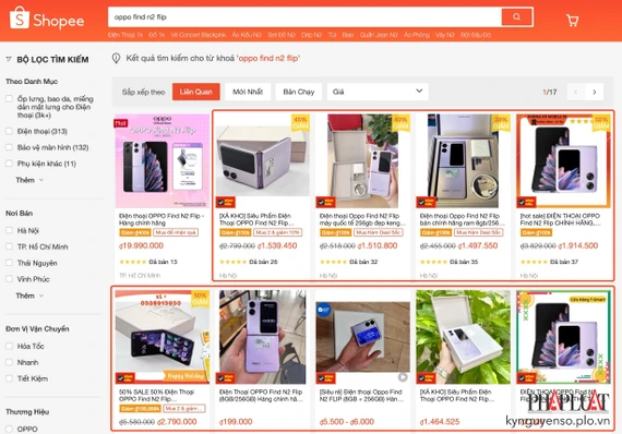 Khi hàng giả (khoanh đỏ) áp đảo hàng thật trên Shopee. Ảnh: TIỂU MINH Khi hàng giả (khoanh đỏ) áp đảo hàng thật trên Shopee. Ảnh: TIỂU MINH